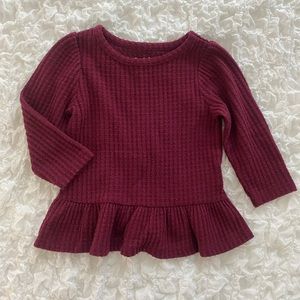 Cat & Jack long sleeve waffle knit peplum top - size 12 months